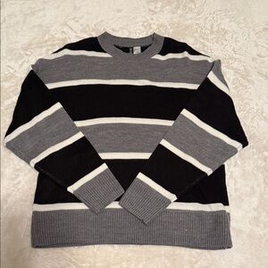 H&M Striped Crewneck Sweater - Black, Gray & White